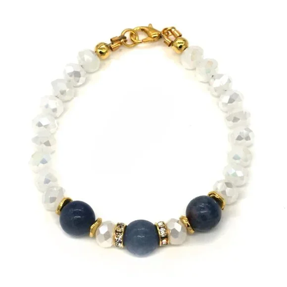Bracelet with blue stones and crystal beads with lobster clasp. - Picture 2 of 2